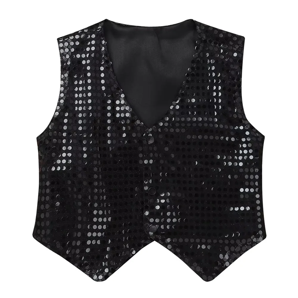 Sequined Design Sequined Vests Dressy Look New Style Hip-hop Waistcoats Boys Girls Street Dance Performance Suit