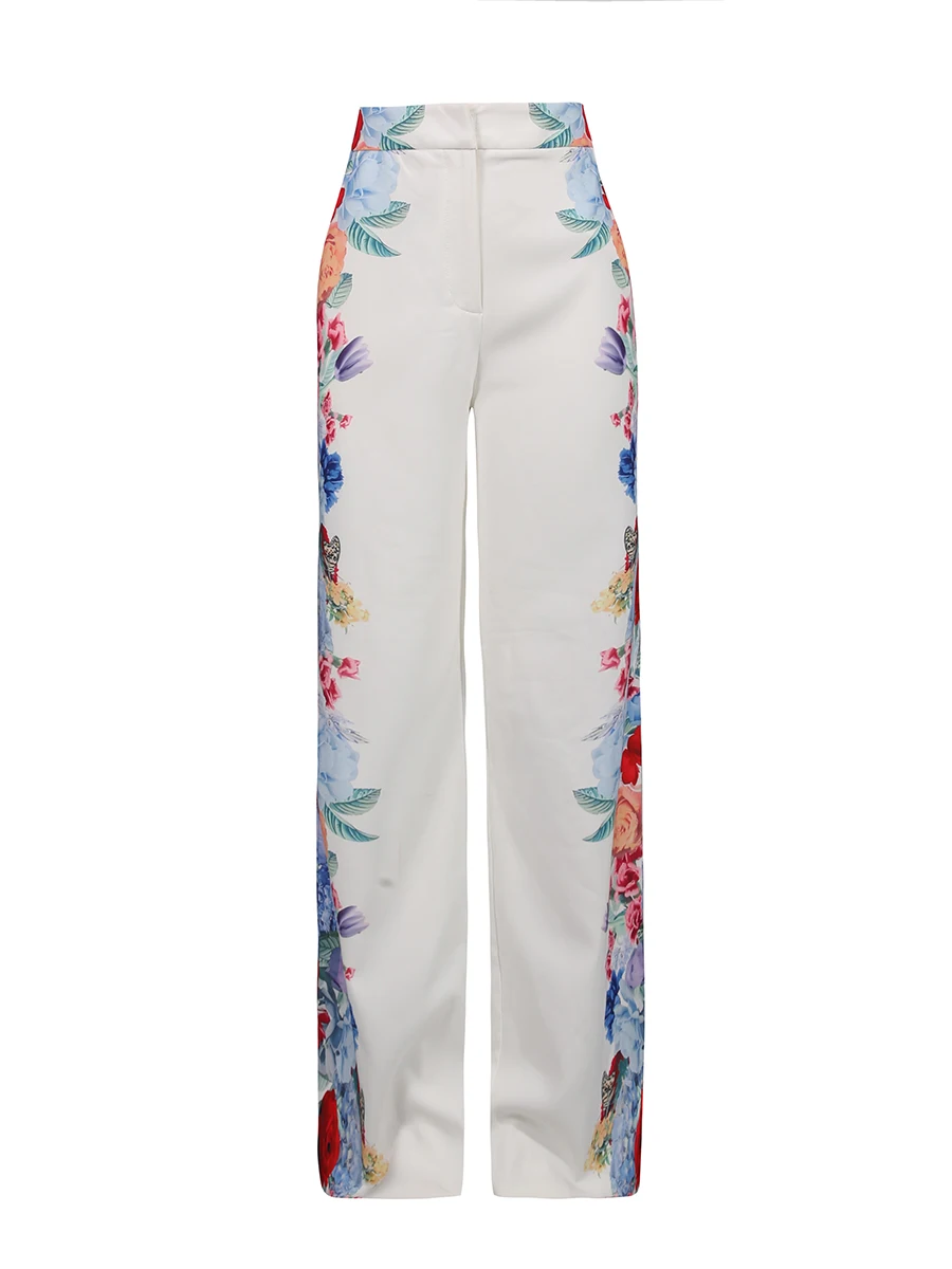 TWOTWINSTYLE ضرب اللون الطباعة قطعتين مجموعات للنساء التلبيب طويلة الأكمام تقسم زر السترة عالية الخصر مجموعة بناطيل رجالي أنثى جديد