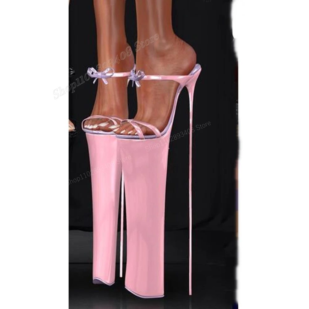 Pantofole con nodo a farfalla rosa Super Platform Cross Tied 40cm Extreme Stiletto tacco alto scarpe da donna Sexy 2024 Zapatos Para Mujere