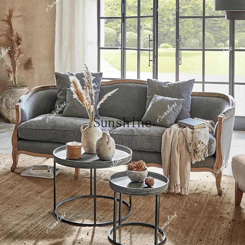 American rural antique and old living room double/triple fabric sofa small apartment combination  FT