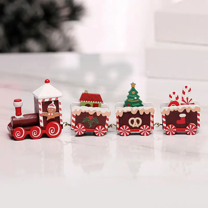 Wood Toy Train For Christmas Christmas Figurines Decorative Trays Indoor Train Festive Desktop Decor Christmas Train Statue