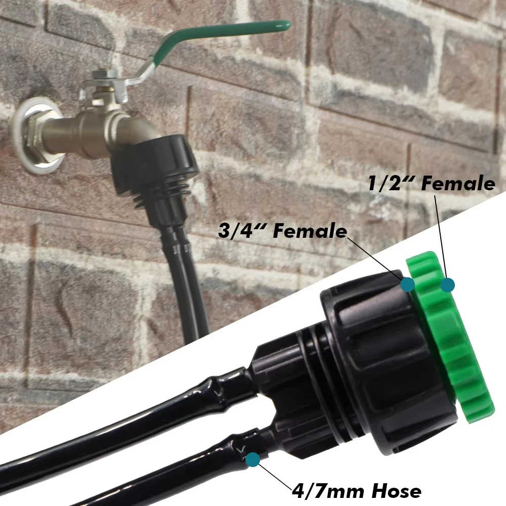 2 buah konektor keran selang taman, benang wanita 1/2 "3/4" ke 4/7mm 8/11mm 16mm adaptor Micro Drip Tubing fitting sambungan irigasi