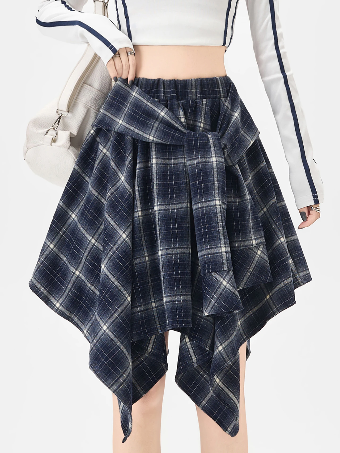 

Slim Fit Vintage Plaid High Waist Midi Skirt for Women, Chic Irregular A-Line Short Skirt