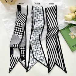 Fashion Skinny Silk Scarf for Women Plaid Hair Ribbons Headbands Bandana Female Bag Wrist Wrap Neckerchief Foulard Neck Ties