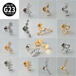 1pcs G23 Solid Titanium CZ Horse eye Flower Cartilage Earring Stud 16G Internally Threaded Sun Helix Ear Tragus Piercing Jewelry