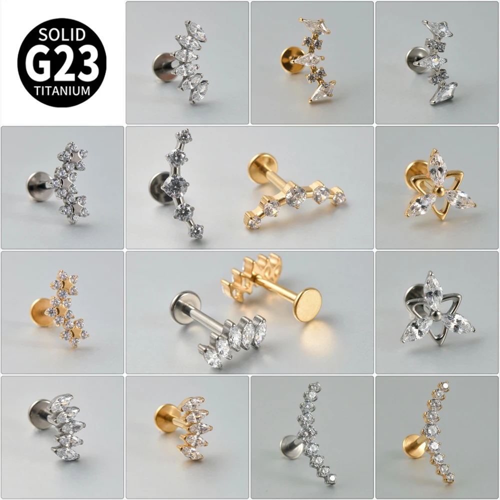 1szt G23 Solid Titanium CZ Horse eye Flower Cartilage Earring Stud 16G Wewnętrznie gwintowany Sun Helix Ear Tragus Piercing Biżuteria