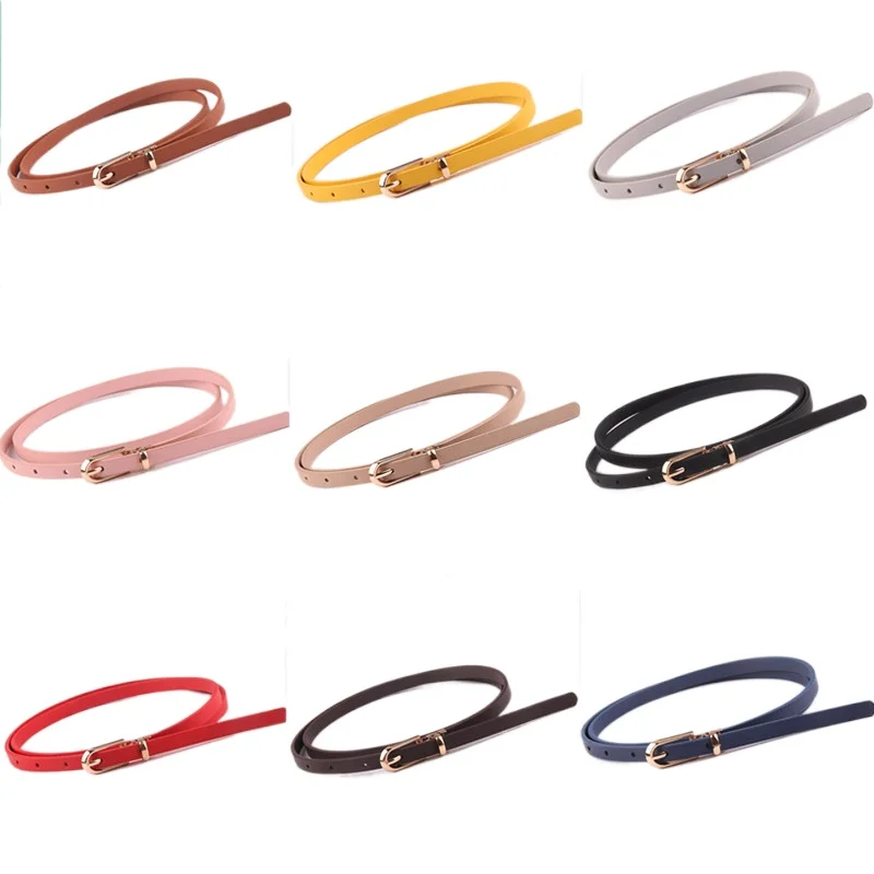 Women Fashion Thin Skinny PU Belt Adjustable Pin Buckle Waist Belt Multi‑Color Strap for Jeans Summer Dresses Daily Accessories