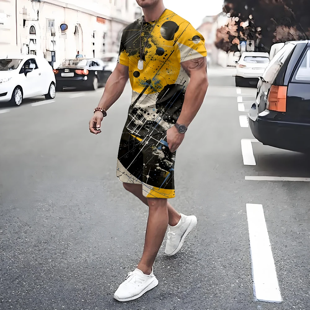 

Summer Colorful Graffiti 3D Print T-Shirts Shorts Sets Men's Tracksuits Oversized Short Sleeve T Shirt Pants Set Suits Clothing