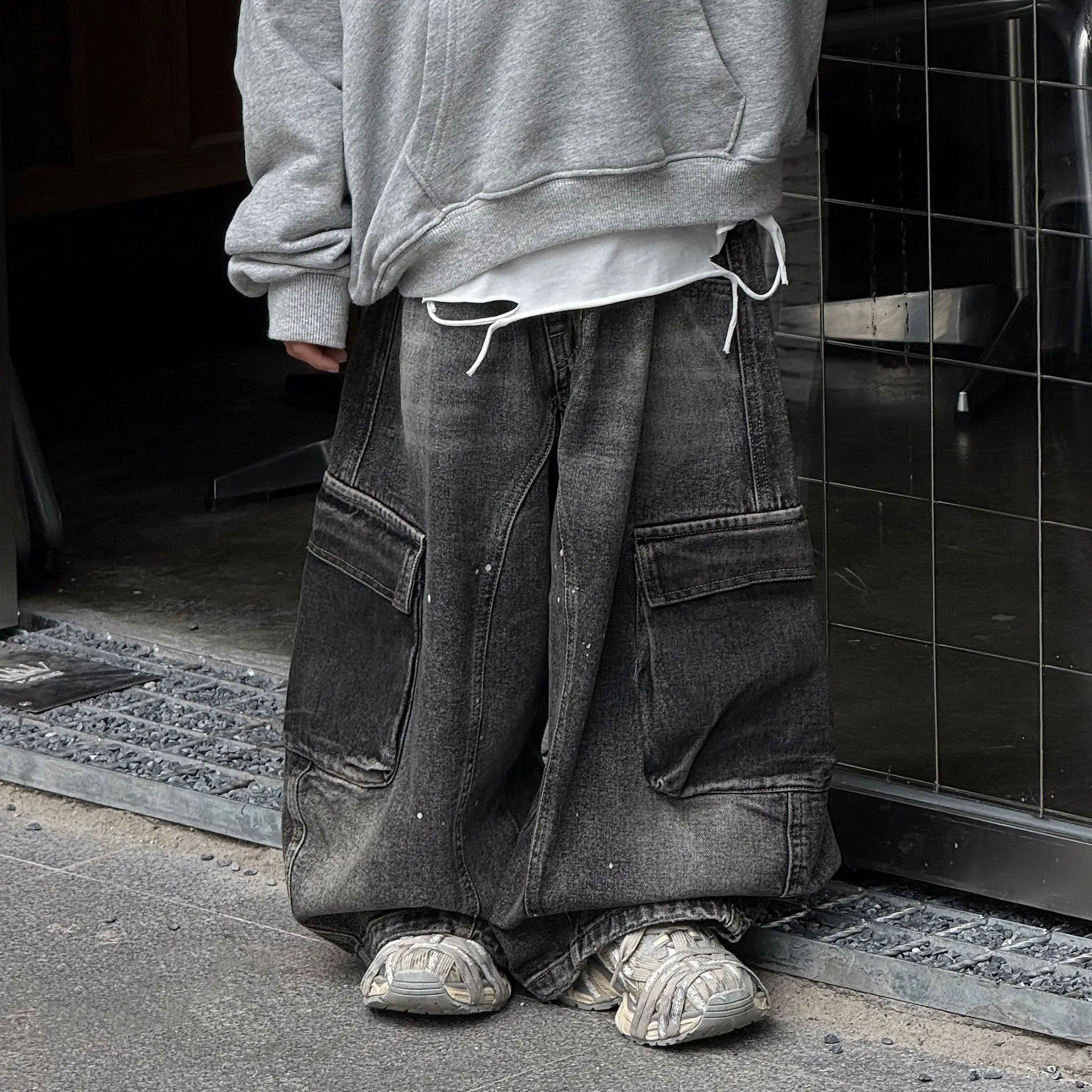 2026 Autumn New Korean Edition Boys' Cowboy Work Pants, Children's Large Pocket Handsome denim Pants