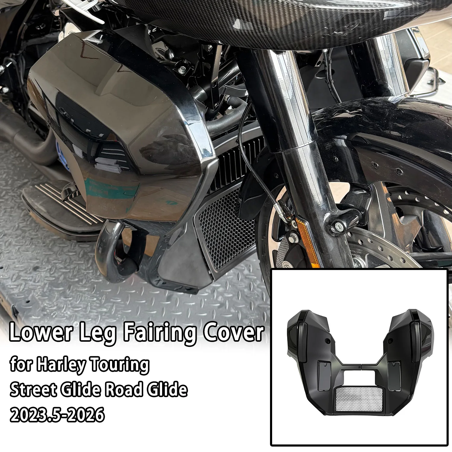 

New Lower Leg Fairing Cover Extended Chin Spoiler Set Black for Harley Touring Street Glide Road Glide 2023.5-2026 Motorcycle