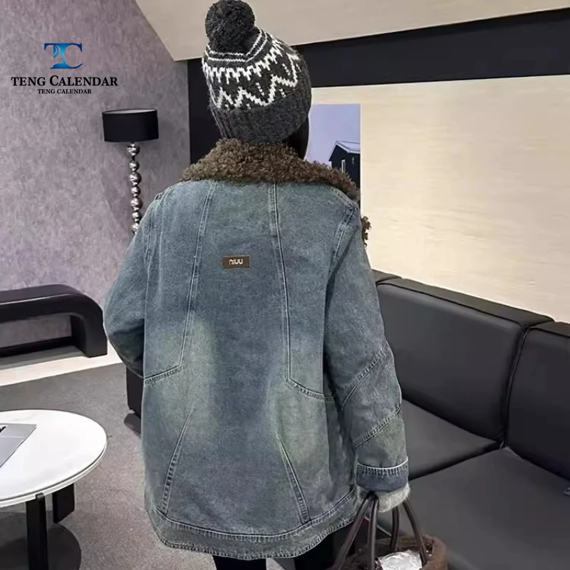 Cowboy Jacket, Fat MM Plus Fat Furry Collar Long Sleeved Oversized Stylish Versatile Top, Women's Winter New Style 2025
