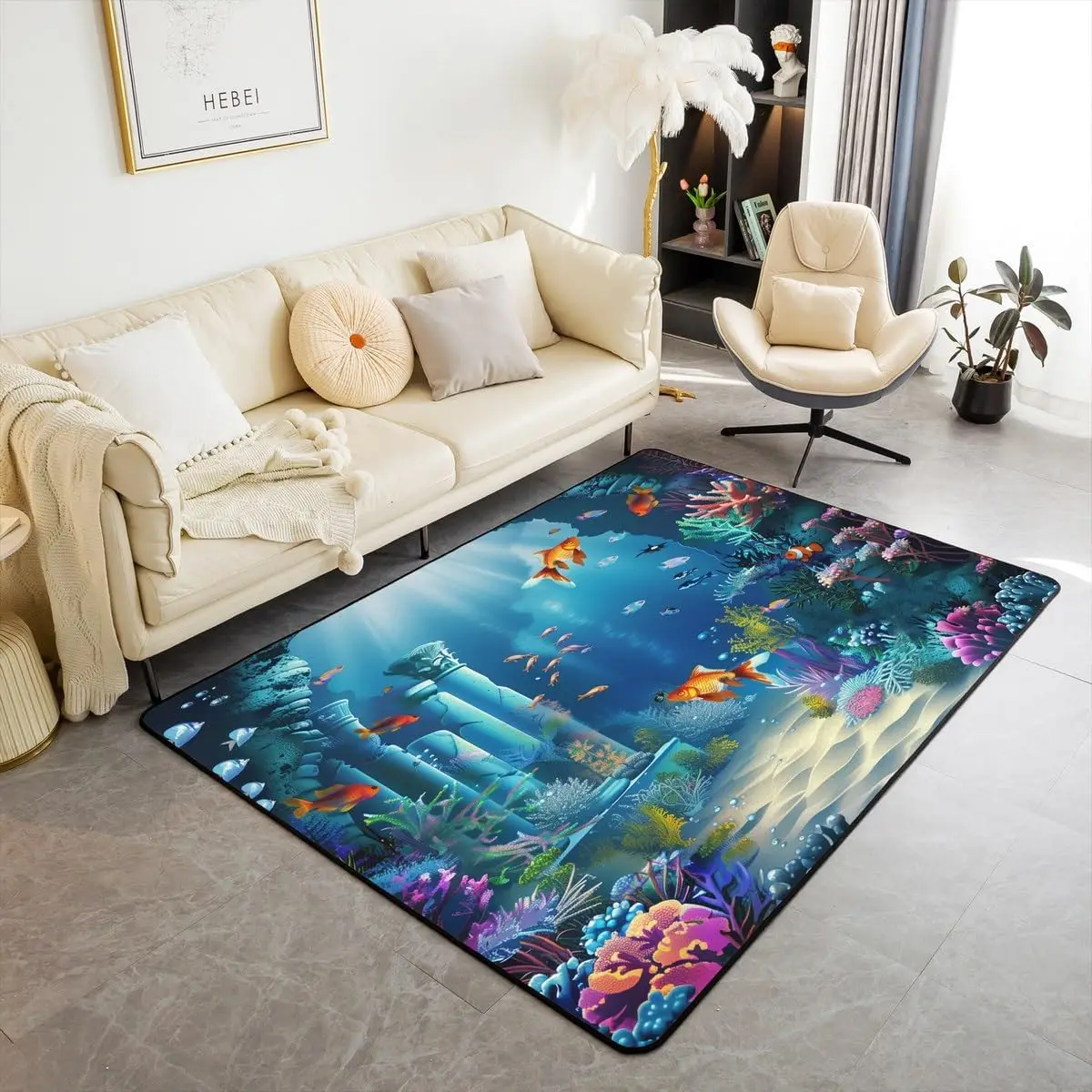 

3D-ковер с изображением подводного мира, разноцветных рыб и коралловых рифов, мягкий, нескользящий, для гостиной и спальни