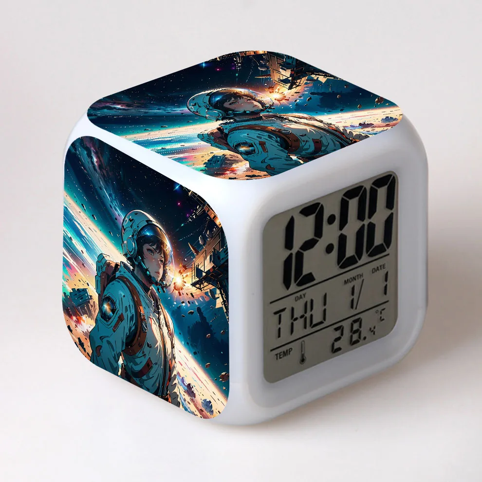 AI Alarm Clock Led Light 7 Color Change Orologio Digitale Reloj Square Table Wake Up Light Square Digital-Watch Vintage