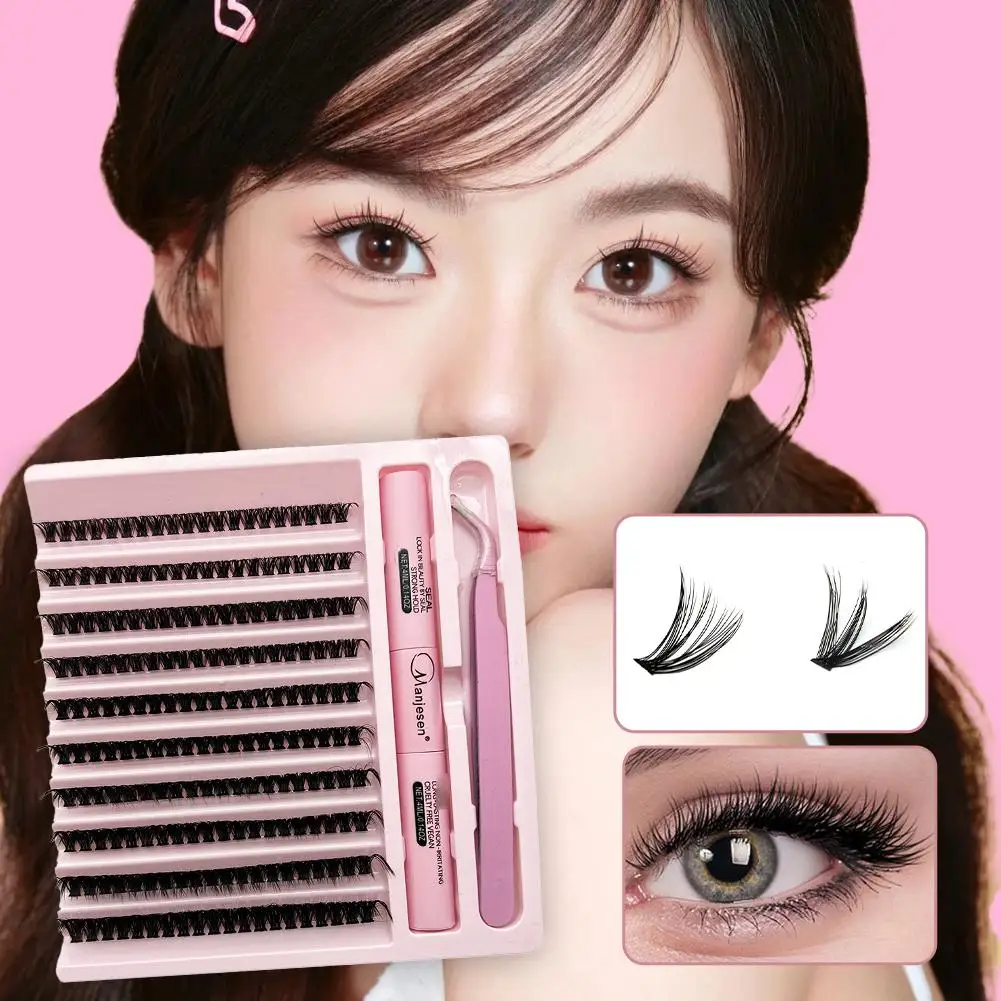 30D/40D/50D Cluster Lashes Kit – Lash Bond and Seal, Makeup Tools DIY Lash Extension Set with Glue Accessories and Eyelash Curle
