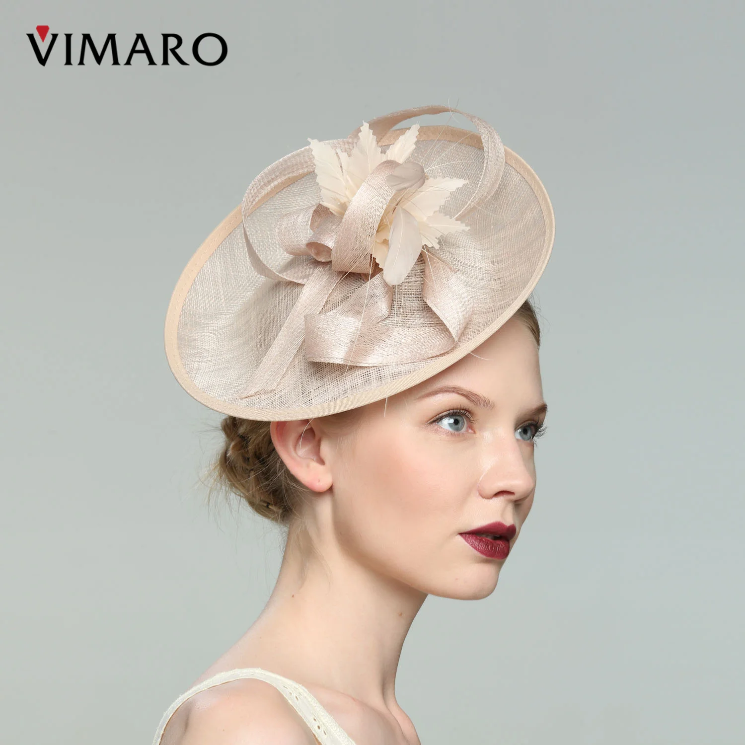 

VIMARO Nude Sinamay Fascinators for Women Elegant Headbands Fascinator Hats for Women Wedding and Church Derby Hat Women