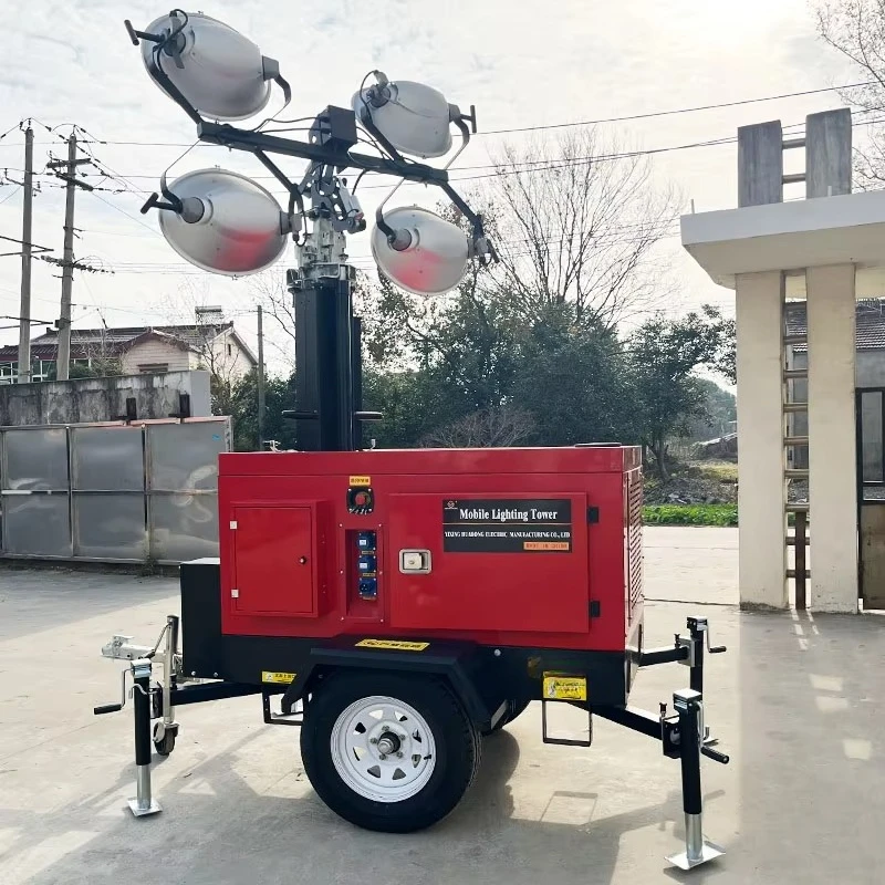 Diesel Lighting Tower Hand Push Wheeled Silent Generator Shock Absorber Base Rural Road Repair Farm Large Area Night Lighting