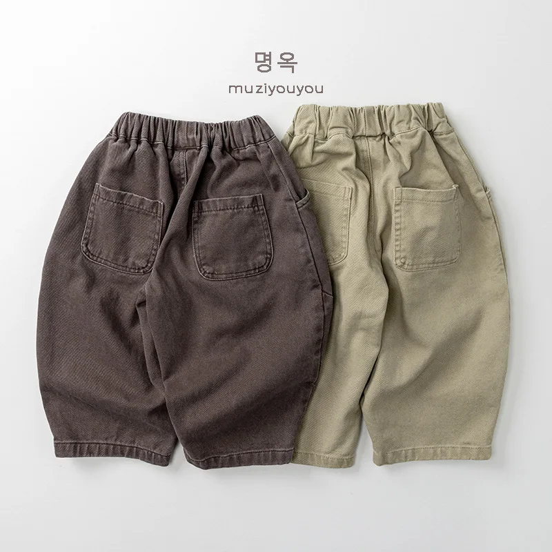 2026 Spring New Children Casual Pants Boys Girls Vintage Harem Pants Baby Loose Trousers Solid Toddler Pants Kids Clothes