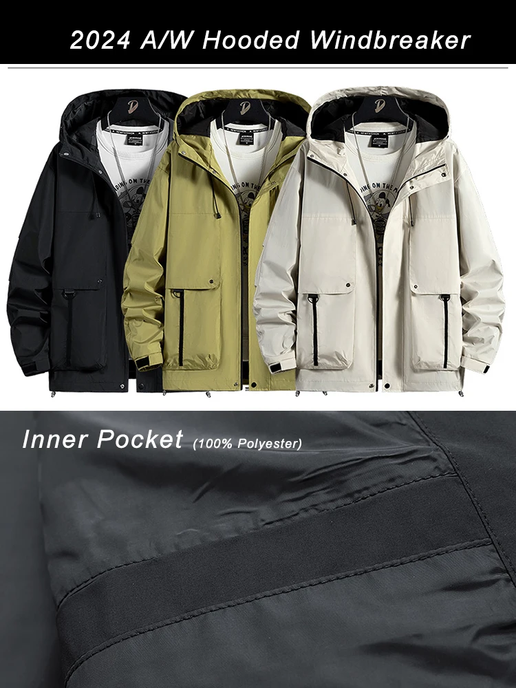 Spring Autumn Men's Windbreaker Jackets Korean Fashion Waterproof Windproof Outdoor Big Pockets Hooded Loose Coat Big Size 8XL