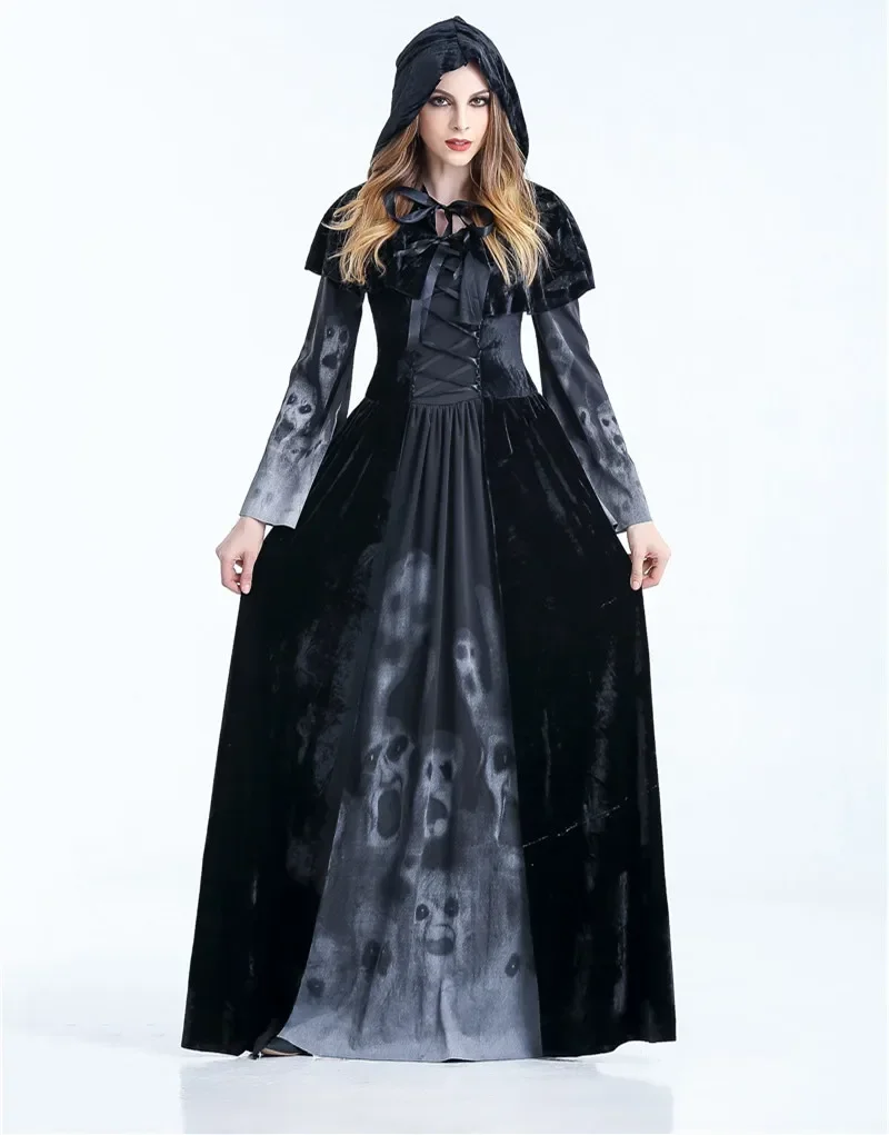 

Medieval Renaissance Adult Witch Gothic Queen Of Vampire Black Fancy Dress Halloween Women Cosplay Costume Outfit