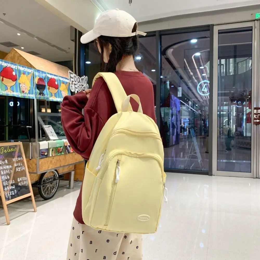 Nylon Student School Bag Solid Color Simple Casual Shoulder Backpack Large Capacity Multiple Pockets Korean Style School Bag