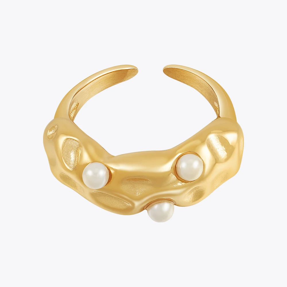 ENFASHION Anillos Geometry Imitation Pearls Open Ring For Women Stainless Steel Gold Color Rings Street Fashion Jewerly R234215