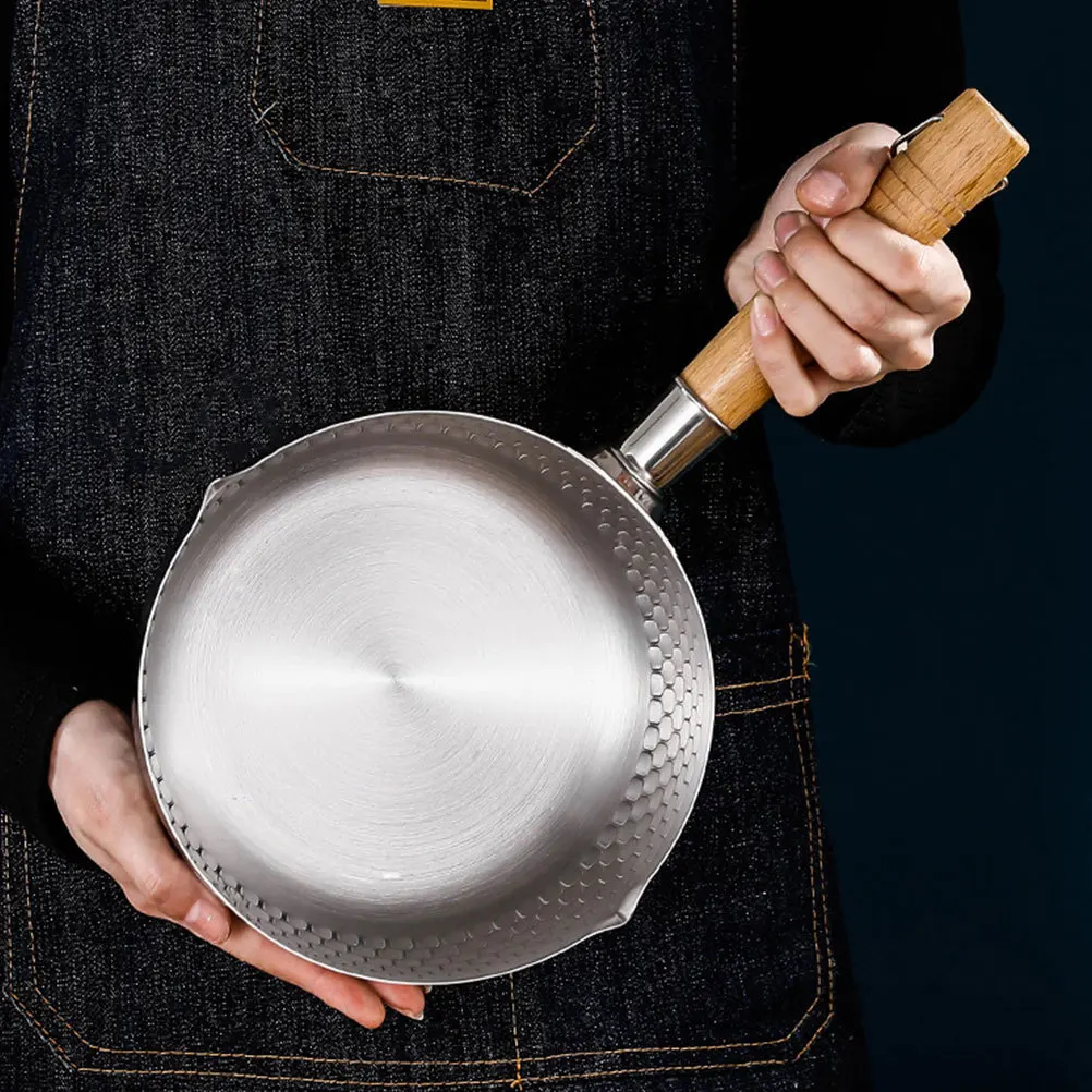 

1pc Stainless Steel Small Milk Pot Wooden Handle Nonstick Saucepan For Baby Food Soup Noodle Cooking Kitchen Cookware Stockpot