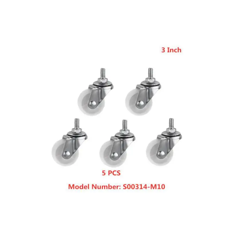 5 Packs 3 Inch Light Screw Caster 10 * 25mm White Pp Thread Universal Wheel Hardware Tool