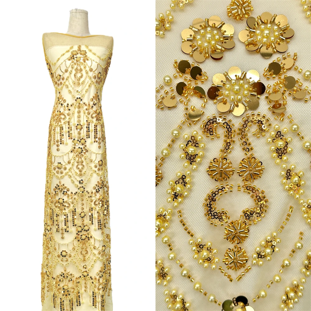 

2 ярда новейшая французская тюль с бисером кружевная ткань 2026 Высококачественная африканская кружевная ткань для жениха с блестками в нигерийском стиле для свадебного платья