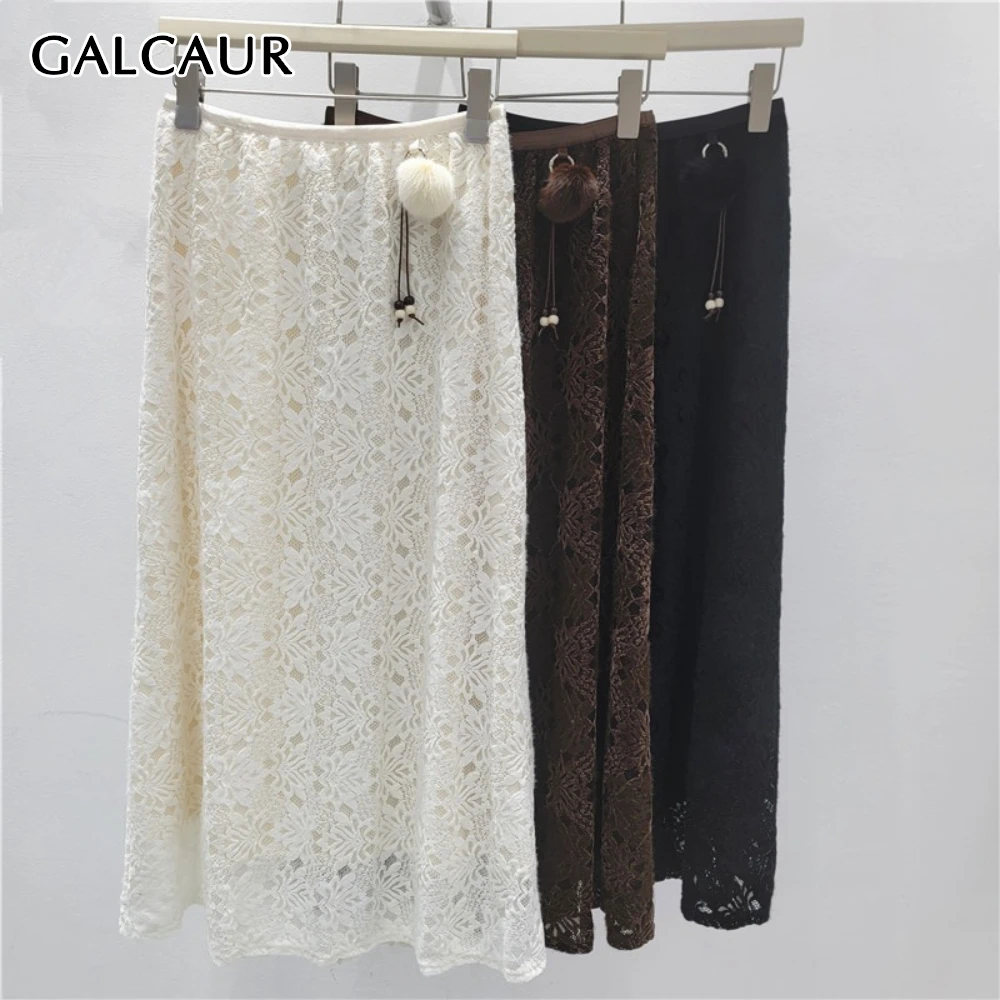 

GALCAUR однотонная ажурная темпераментная юбка женская с высокой талией свободные милые роскошные женские юбки осенняя мода стиль новинка