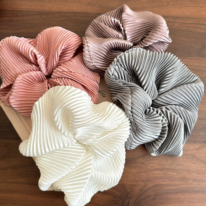 Silky Cream Glossy Large Hair Scrunchies Vintage Gentle Solid Color Hair Band Headband for Women Girls Elegant Elastic Hair Rope