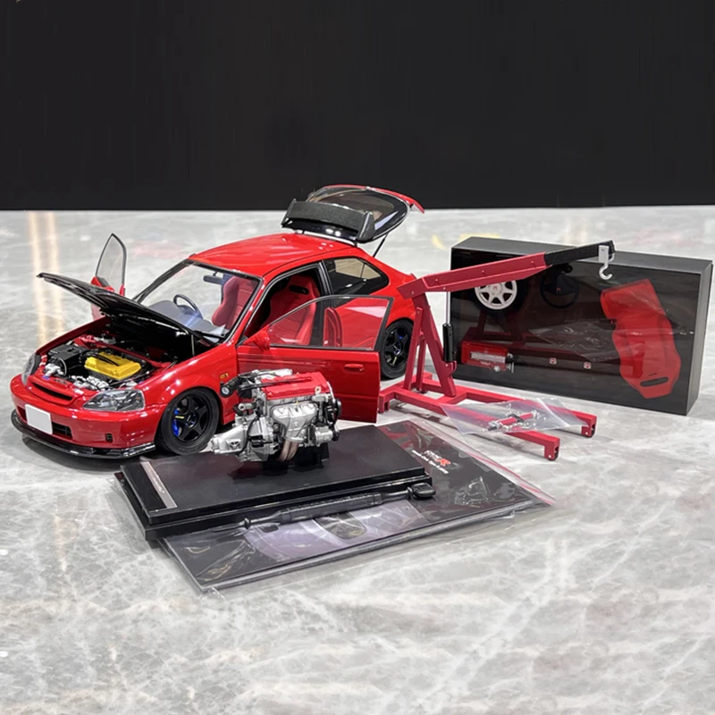 Modelo totalmente aberto do carro com liga do motor, MH 1:18 Civic Type R EK9