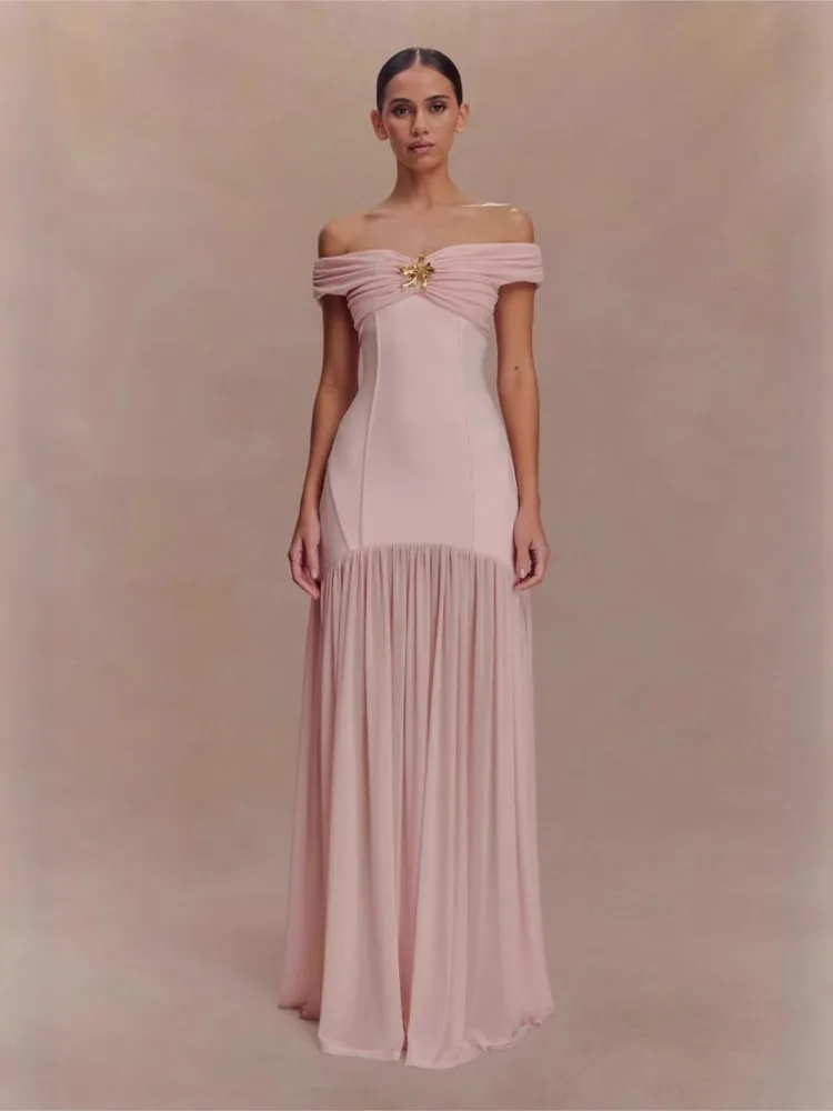 

Elegant Evening Dress Temperament Vestido Sexy Dresses 2025 Woman French Simple Style Patchwork Solid Color Pleated Fashion Slim