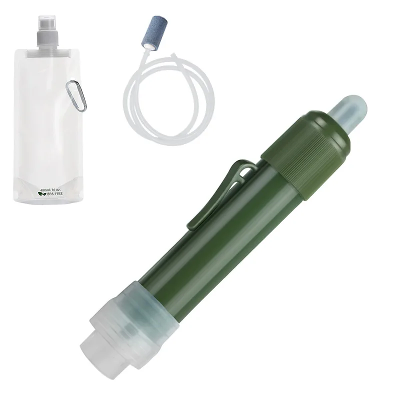 1pc Outdoor Mini Camping Purification Water Filter Straw TUP Carbon Fiber Water Bag for Survival or Emergency Supplies