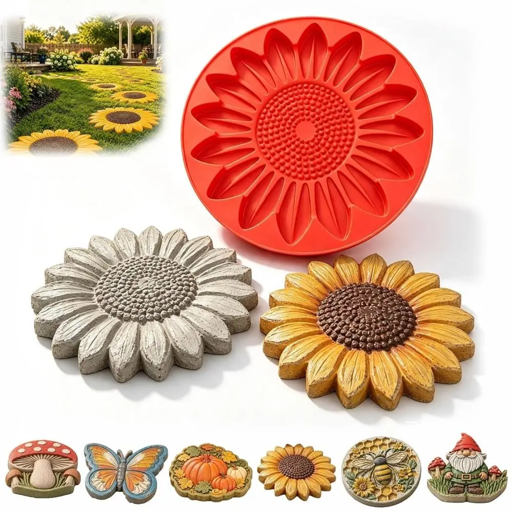 Silicone Sunflower Stepping Stone Mold Decorative Motif Assorted Shapes Flower Concrete Mold Reusable Patterned Surface