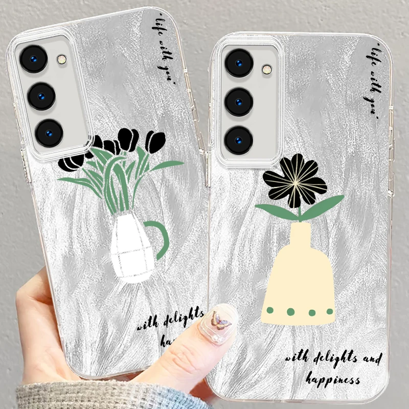 

Lucky Vase Flower Minimalist For Samsung S24 S23 S21 FE Plus Ultra A03 A25 A23 A22 A21S A15 A14 A12 5G Feather Yarn Soft