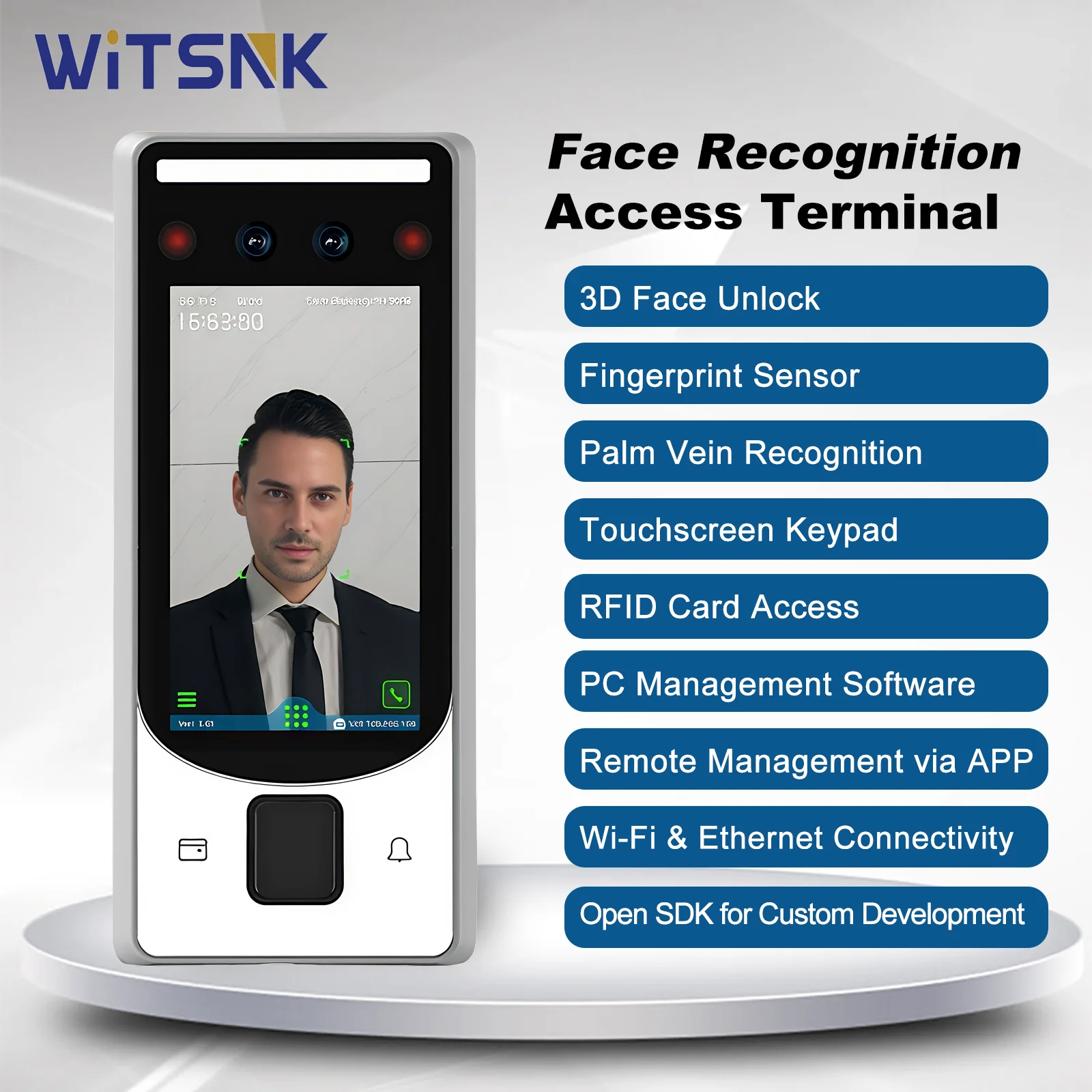

4.5" Face/Palm Vein/Fingerprint/Card Access System | 5000 Users Cloud Time Attendance | WiFi USB PC Software APP Control