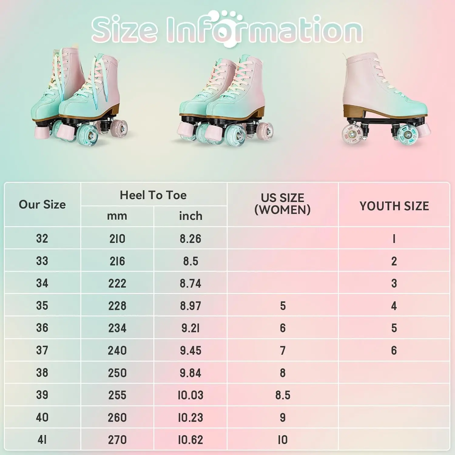 Roller Skates for Girls and Women, Cozy PU Leather Gradient Color Roller Skates with Flash Wheels, Roller Skates for Beginner