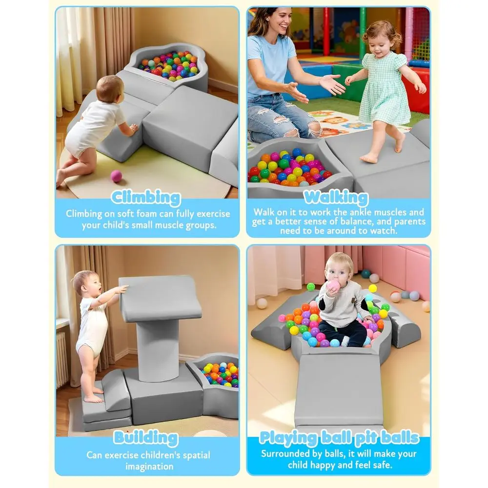 Blocchi da gioco in schiuma per neonati con base antiscivolo e velcro, per bambini di 6-12 mesi, alta densità e lavabile, grigio