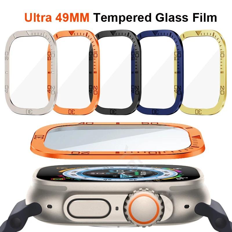 Tempered Glass Film For Apple Watch Ultra 2 49mm Screen Protector Anti-Scratch Metal Frame For iWatch 49MM Ultra Protector Films