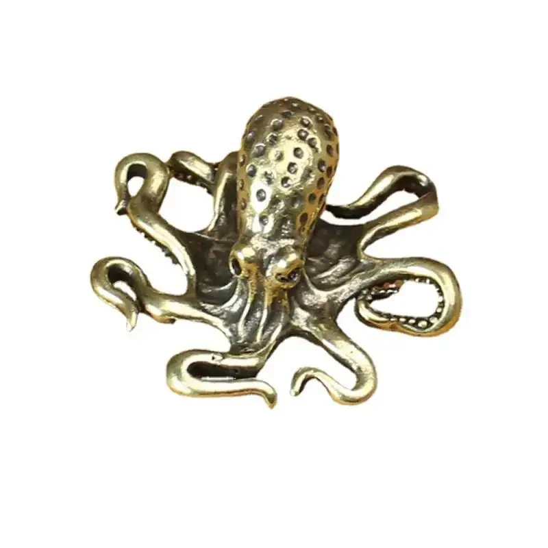 Solid Brass Octopus Animal Figurines Miniatures Desktop Ornament Accessories Creative Table Tea Pet Craft Home Decorations Retro