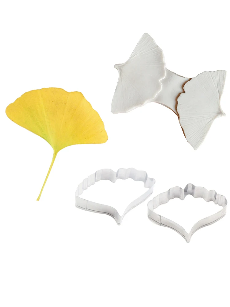 3pcs Ginkgo Leaves Petal Veiner Silicone Molds Stainless Steel Cutter Mold Set Fondant Cake Decorating Tool DIY Handmade Mould