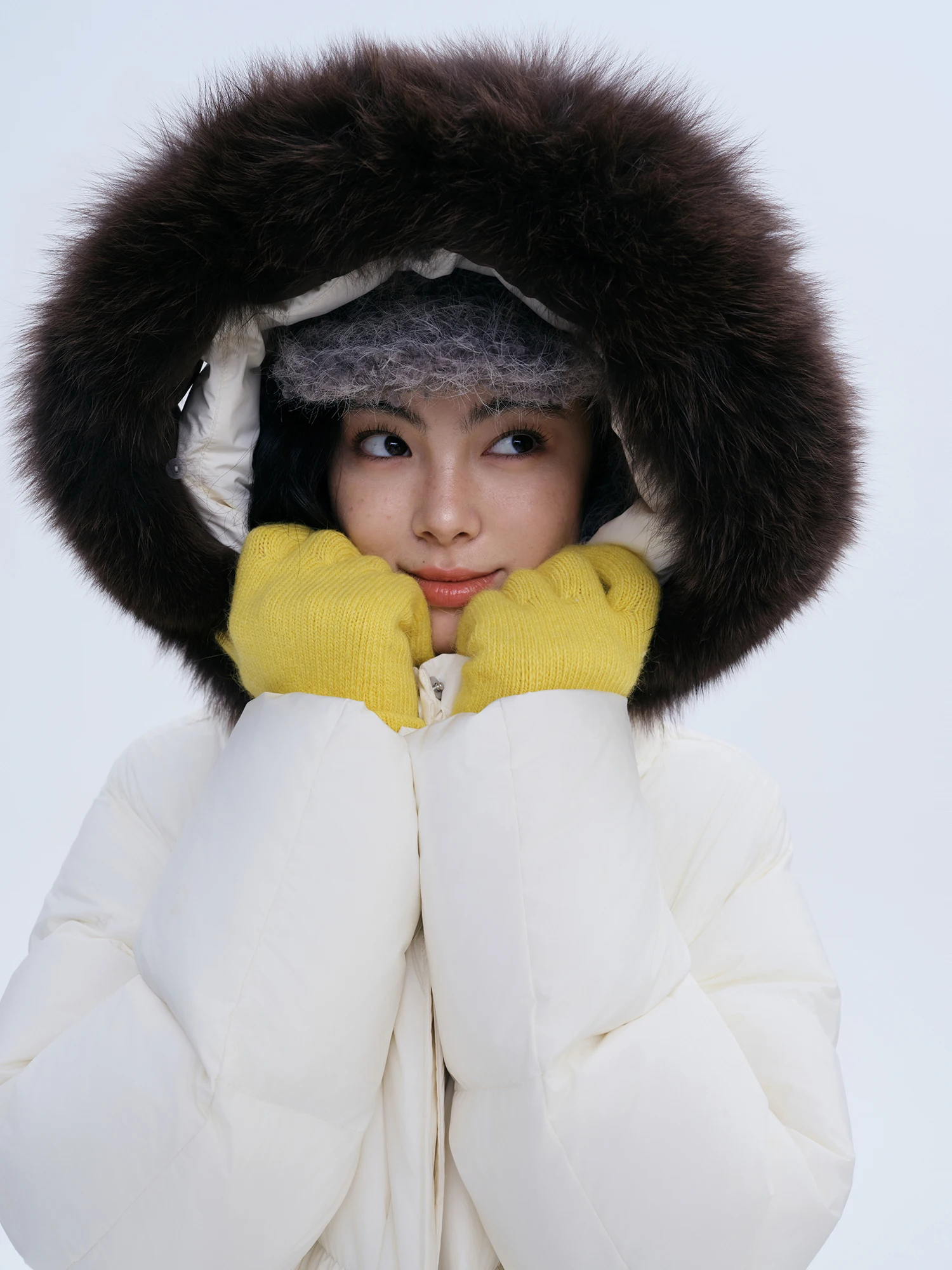 DUSHU سترة منتفخة أنماط طويلة وقصيرة من سترة أوزة أسفل المرأة الثعلب الفراء طوق 2025 ملابس خارجية الشتاء التنقل البسيط #5