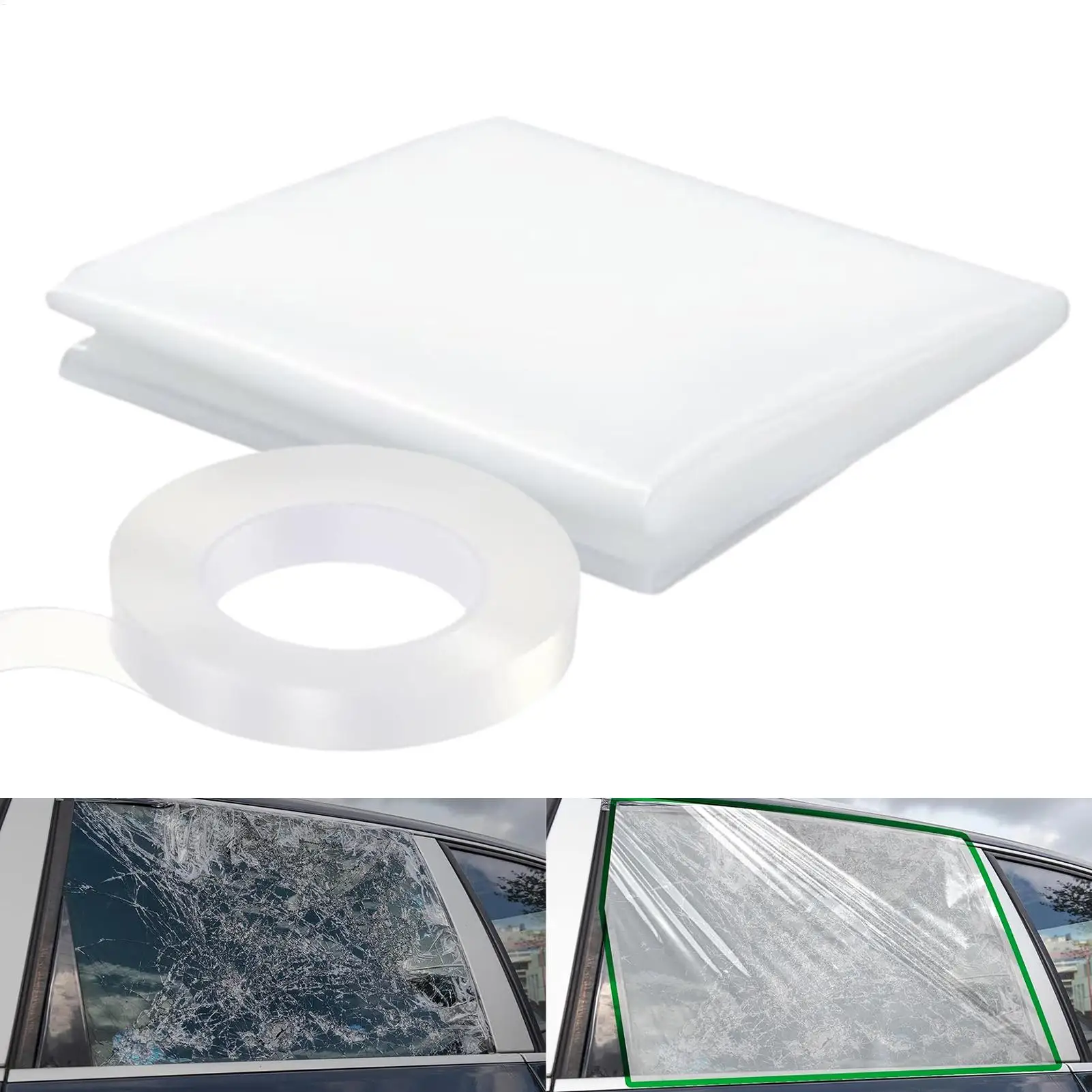Transparent PVC Auto Window Covering Film For Damaged Window Tinting Protecting & Replacing Damaged Glass With Adhesive Tape