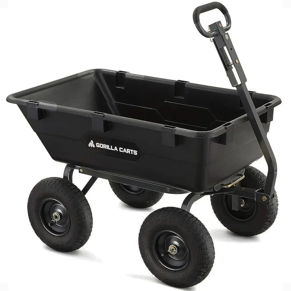 

6 Cubic Foot Poly Yard Dump Cart, 1200 lb Capacity, Black Towable Utility Wagon with Quick-Release Dumping and Pneumatic Tires f