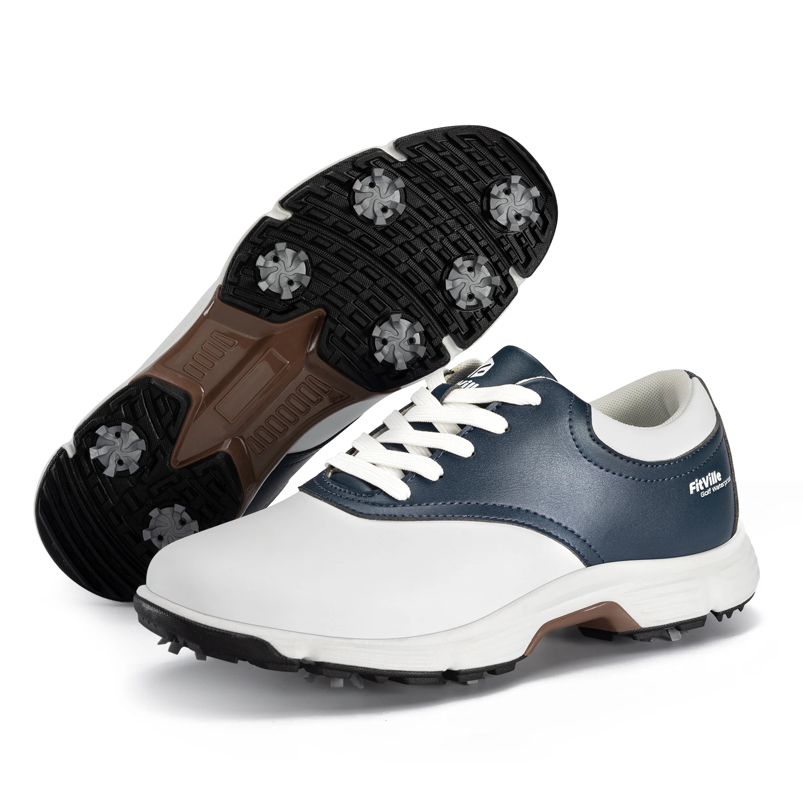 Fitville-Chaussures de golf à ongles pour hommes, conception large, coordonnantes, prise plus forte, imperméables, pieds plats masculins, talon ajusté en arc, oto Instituts