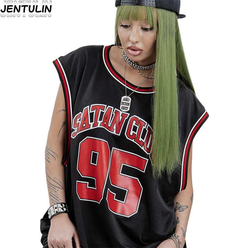 

Koren kpop уличная одежда большого размера, свободный пуловер, мужская баскетбольная майка SC95, майка с рисунком в стиле ретро, хип-хоп, жилет без рукавов Y2K