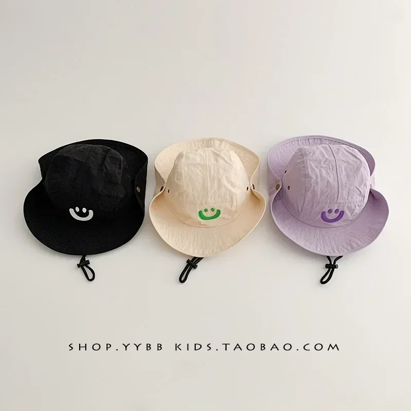 

Children's Cute Smiling Face Simple Everything Stylish Boys and Girls Summer Outing Sun Block Large Brimmed Fisherman Hat