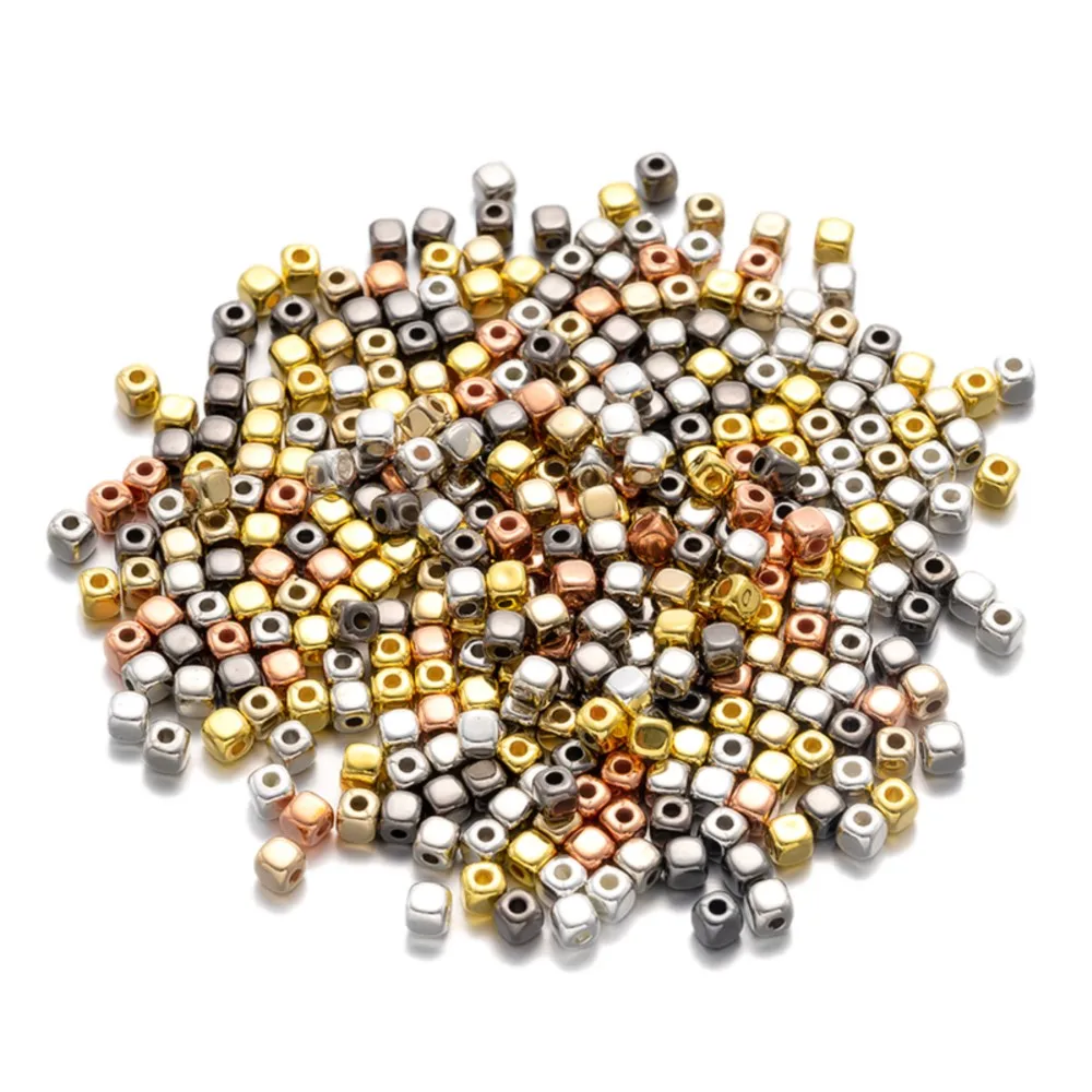 100Pcs 4x4mm Gold Square CCB Plastics Loose Spacer Beads For DIY Bracelet Necklace Jewelry Making Accessories Wholesale