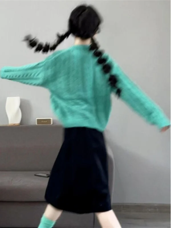 En محبوك سترة المرأة فضفاضة تناسب طويلة Sve جولة Ne البلوز Dopne Faion الكورية Sle الخريف الشتاء الملابس