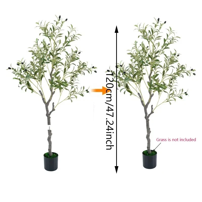 1 unidad de árbol de olivo artificial nuevo de 120 cm de altura, planta artificial para decoración del hogar, balcón, oficina, jardín, interior y exterior, árbol artificial en maceta de plástico.